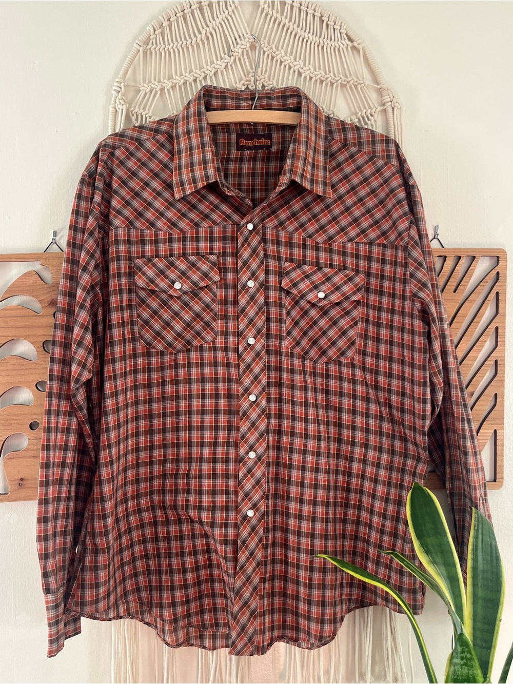 Vintage Ranchaire Men's Western Pearl Snap Shirt Plaid Checked Long Sleeve XL